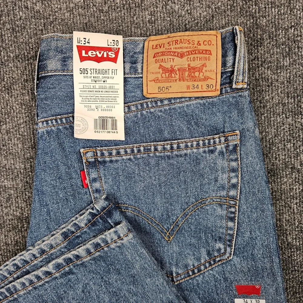 Levis 505 Straight Fit Jeans Men's 34x30 Denim Cotton Dark Wash Blue NEW Vintage